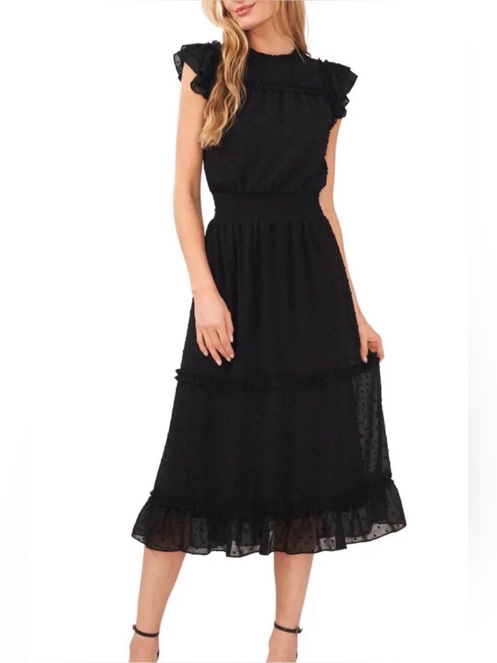 Cece Flutter Sleeve Swiss Dot Chiffon
Maxi Dress, NWT Size Small